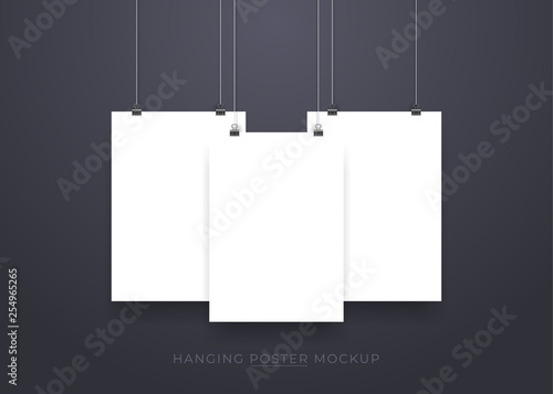 Hanging realistic 3D poster mockup