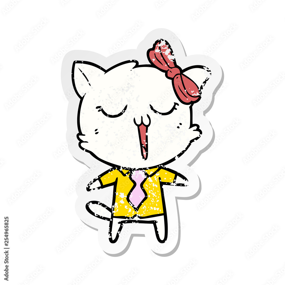 Obraz premium distressed sticker of a cartoon cat