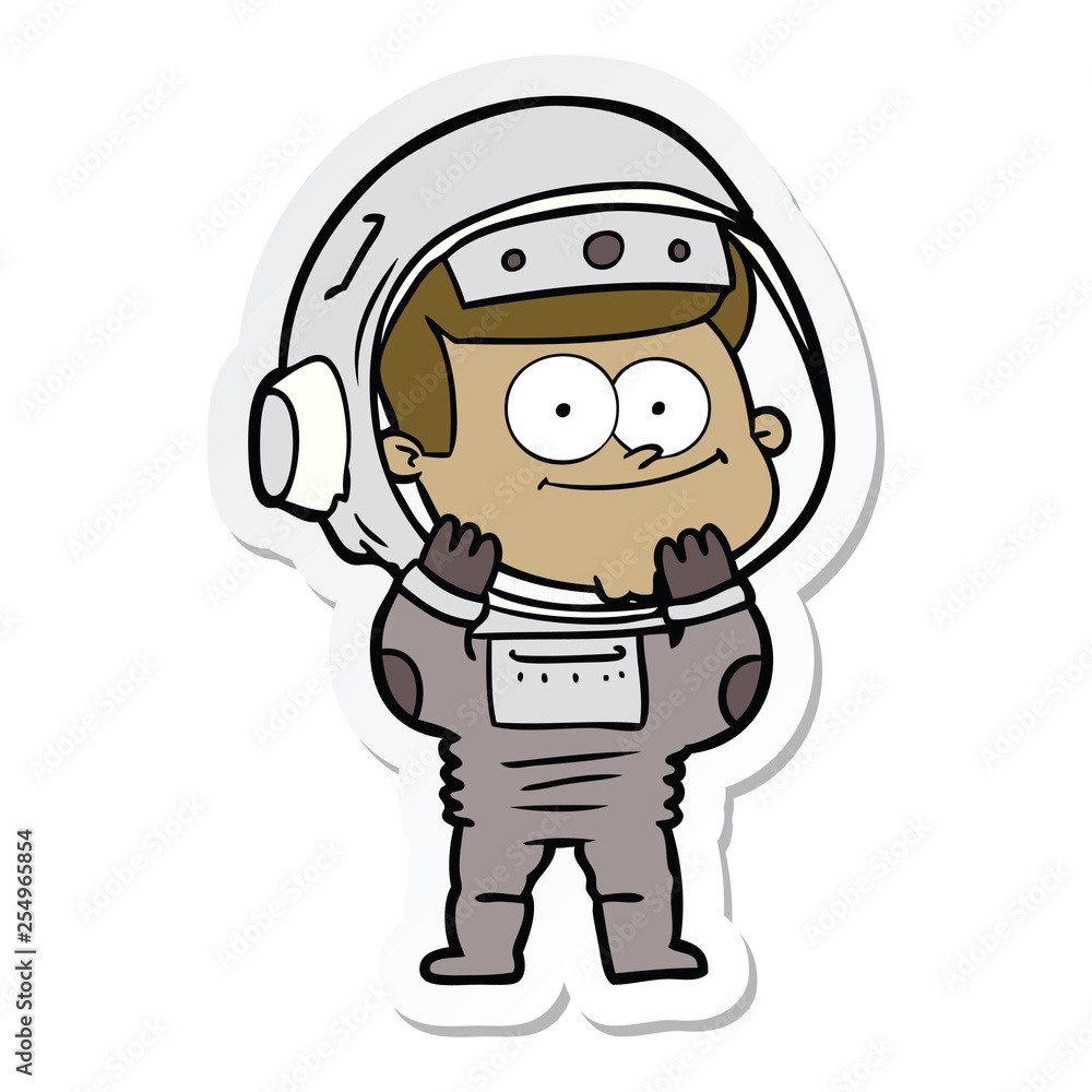 sticker of a happy astronaut cartoon