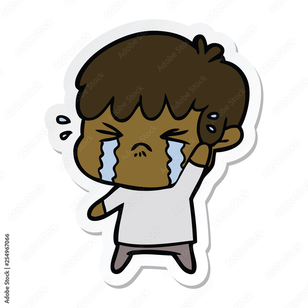 sticker of a cartoon boy crying sticker of a cartoon boy crying