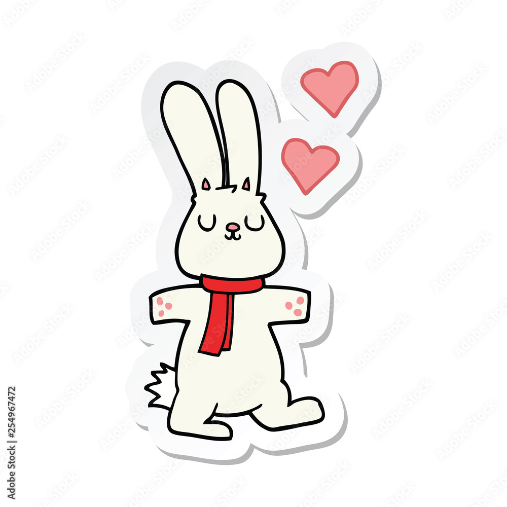 sticker of a cartoon rabbit in love sticker of a cartoon rabbit in love