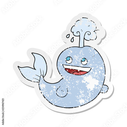 retro distressed sticker of a cartoon whale spouting water