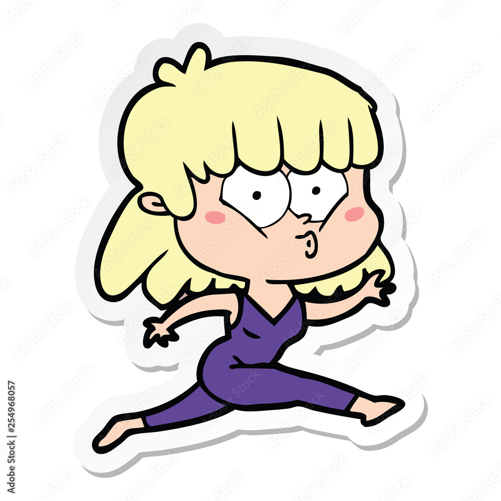 sticker of a cartoon woman running