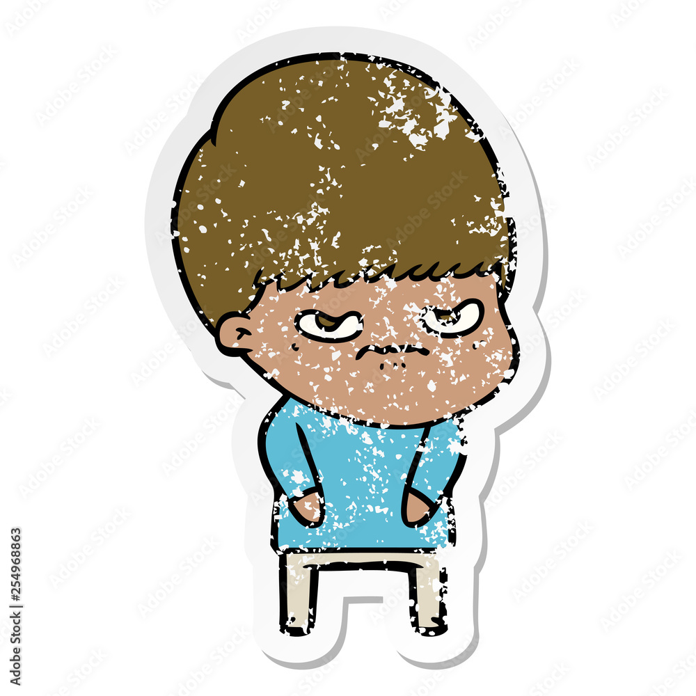 Obraz premium distressed sticker of a annoyed cartoon boy