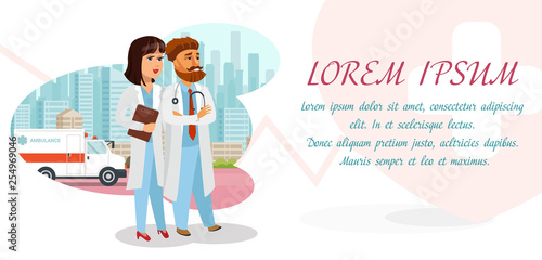 Confident Doctors at Hospital Vector Banner Layout