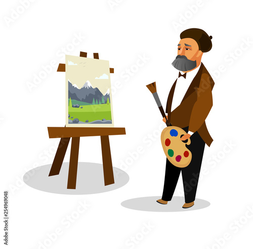 Artist Painting Landscape Cartoon Illustration