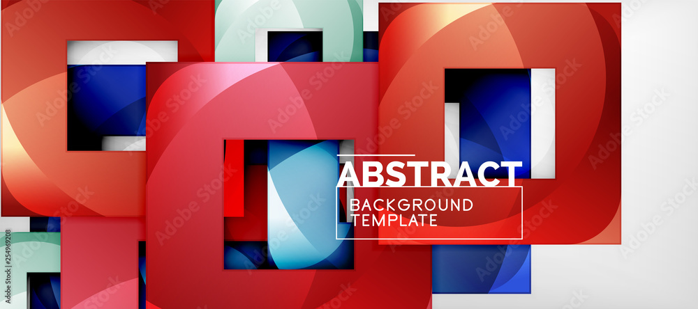 Obraz premium Abstract geometric background. Glossy square shapes composition on grey, minimalistic style template with copyspace