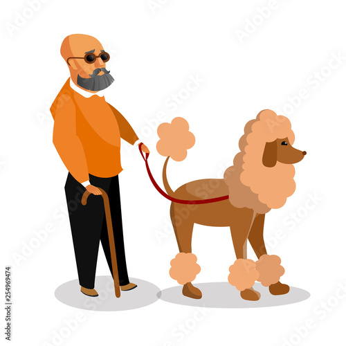 Blind Man with Guide Dog Cartoon Illustration