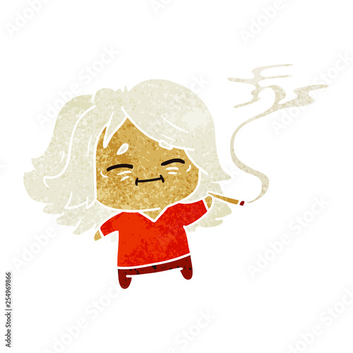 retro cartoon of cute kawaii old woman