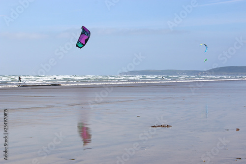 kitesurfers at Westward Ho beach, Devon