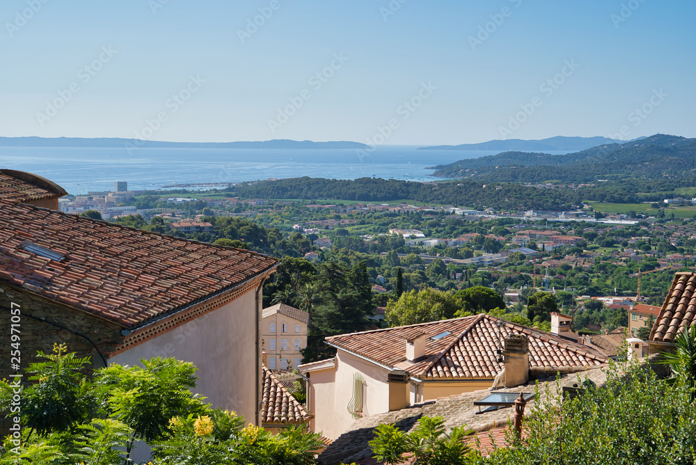 Sea view from the village Bormes-les-Mimosas in provence, France