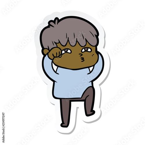sticker of a cartoon curious man