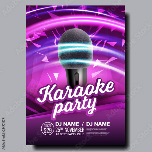 Karaoke Poster Vector. Dance Karaoke Music Event. Technology Symbol. Festival Concept. Live Singer. Realistic Illustration