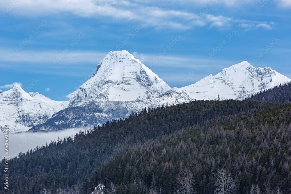 Snow covered mountain peaks Glacier National Park, Montana