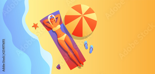 Girl in bikini sunbath and relax.