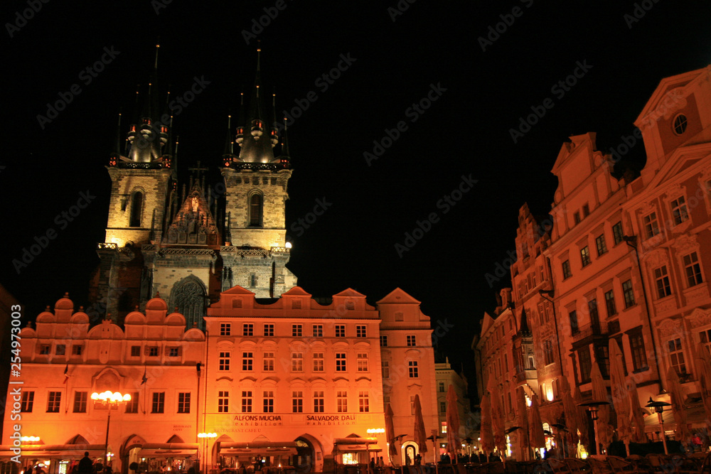 Church of Our Lady before Tyn by night, Old Town, Prague, Czech Republic