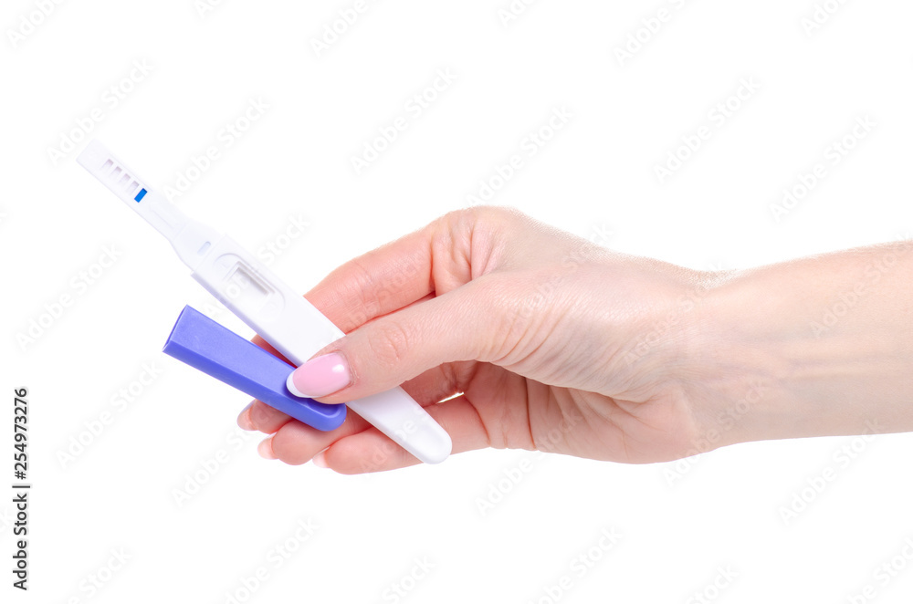 test for pregnancy in hand on white background isolation test for pregnancy in hand on white background isolation