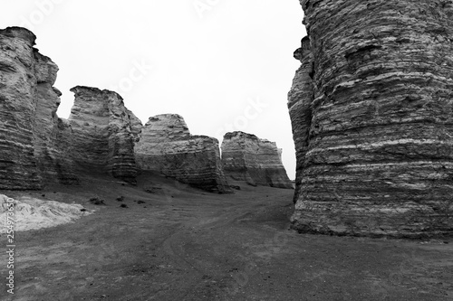 Monument Rocks, a nationally  chalk formation, one of Kansas's Eight Wonders, a geological erosion of the earth.   photo