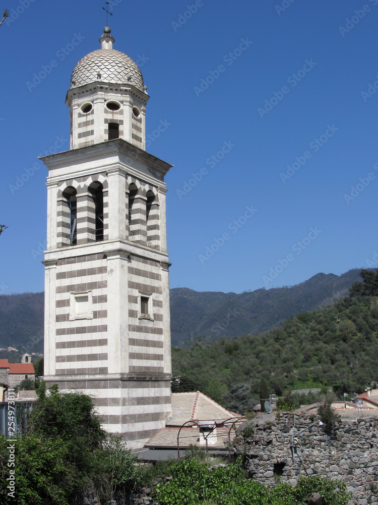 Bell tower of St Andrew church in Levanto, Province of La Spezia, Liguria, Italy