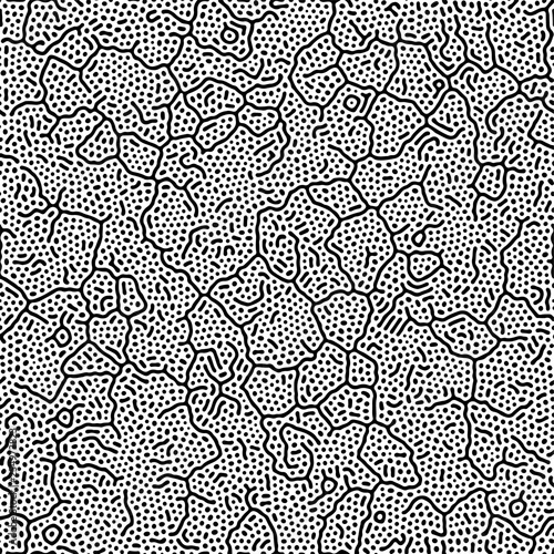 Diffusion reaction vector seamless pattern. Black and white organic shapes, lines pattern. Abstract Background illustration