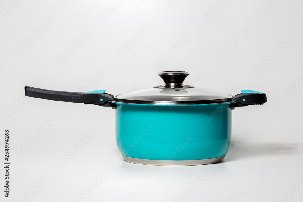 Light blue color food pots isolated on white background Light blue color food pots isolated on white background