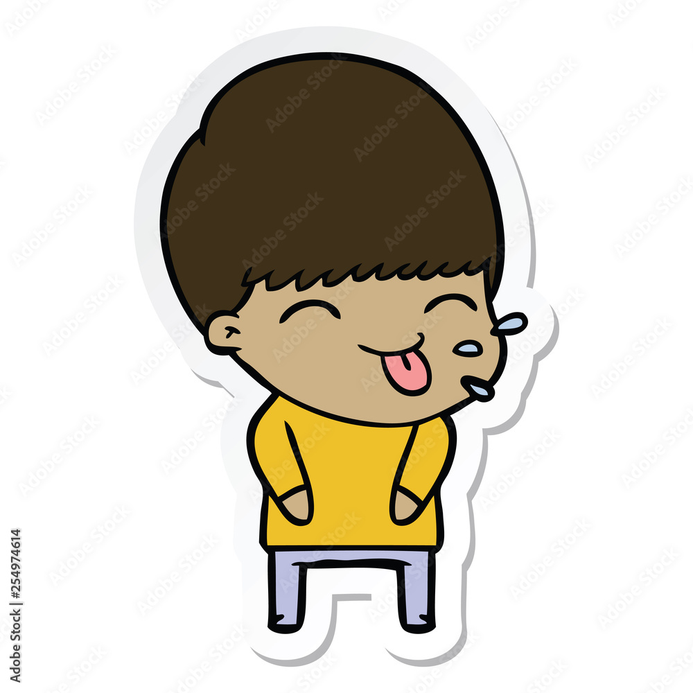 sticker of a cartoon boy sticking out tongue