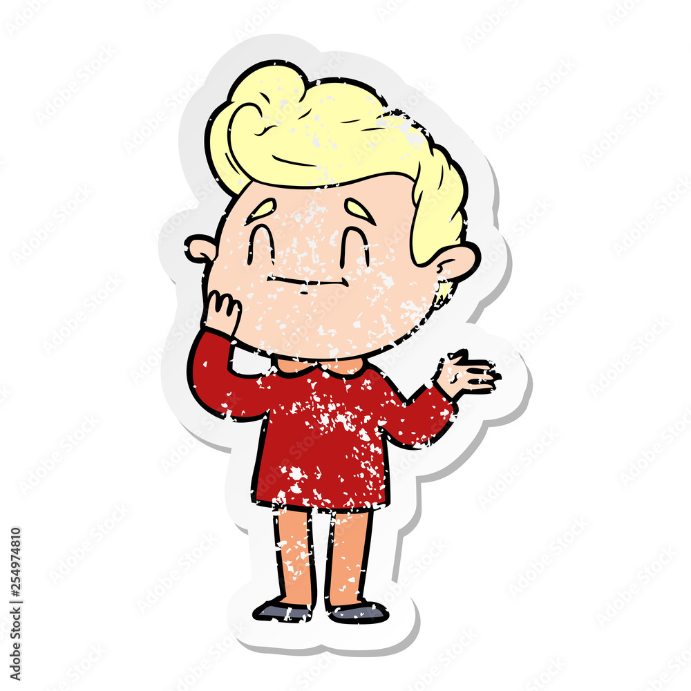 distressed sticker of a happy cartoon man distressed sticker of a happy cartoon man