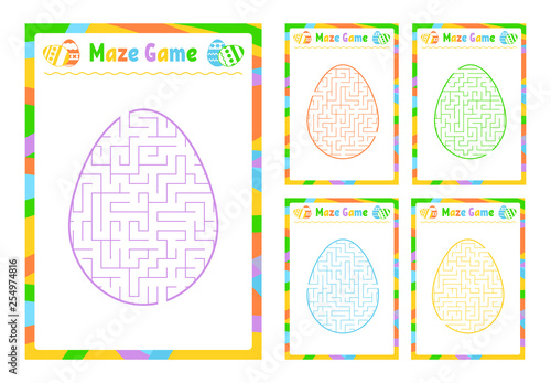 A set of mazes. Game for kids. Puzzle for children. Maze conundrum. Cartoon style. Visual worksheets. Activity page. Color vector illustration.