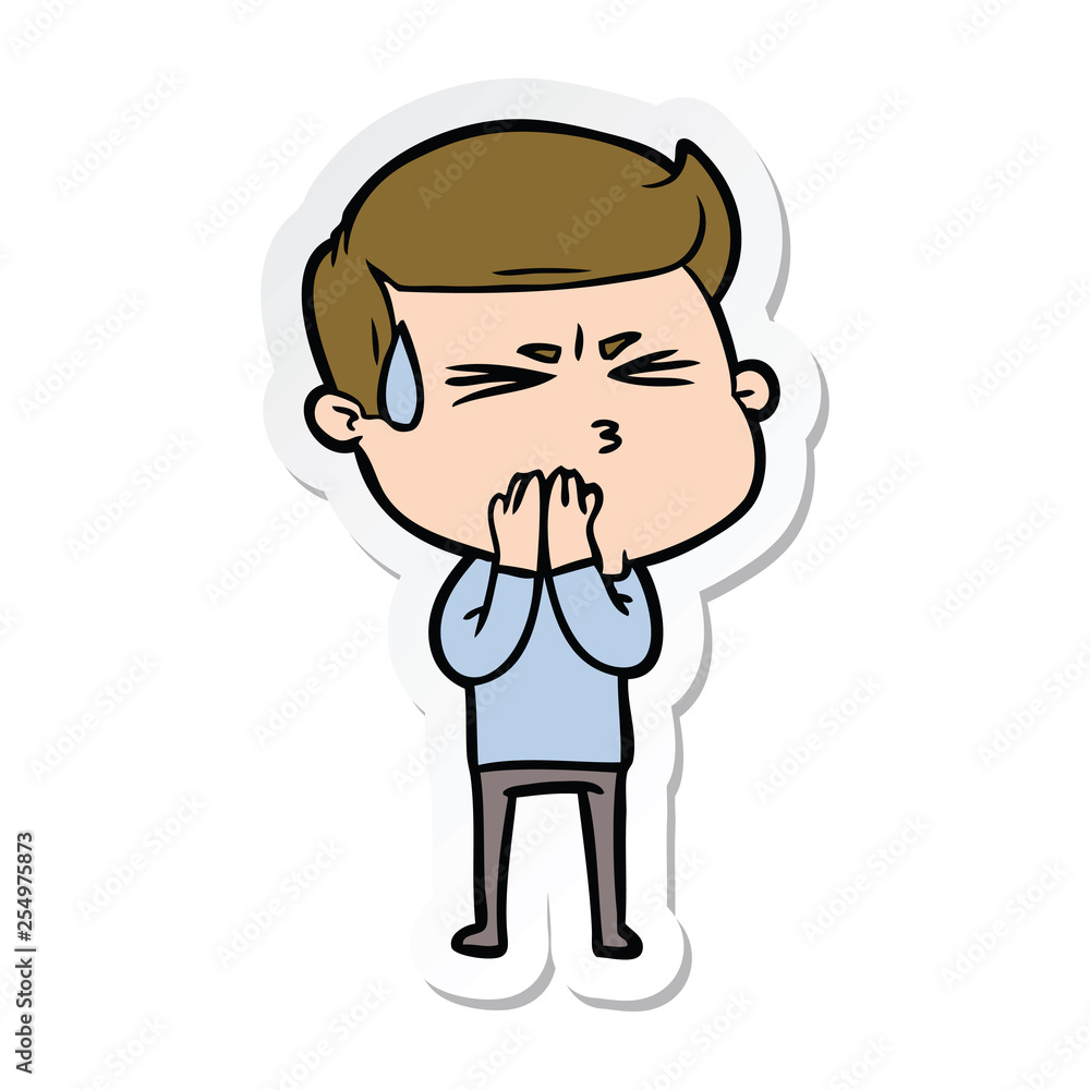 sticker of a cartoon man sweating sticker of a cartoon man sweating