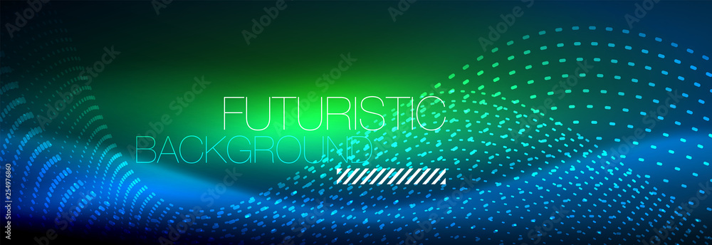 Glowing abstract wave on dark, shiny motion, magic space light. Vector techno abstract background Glowing abstract wave on dark, shiny motion, magic space light. Vector techno abstract background