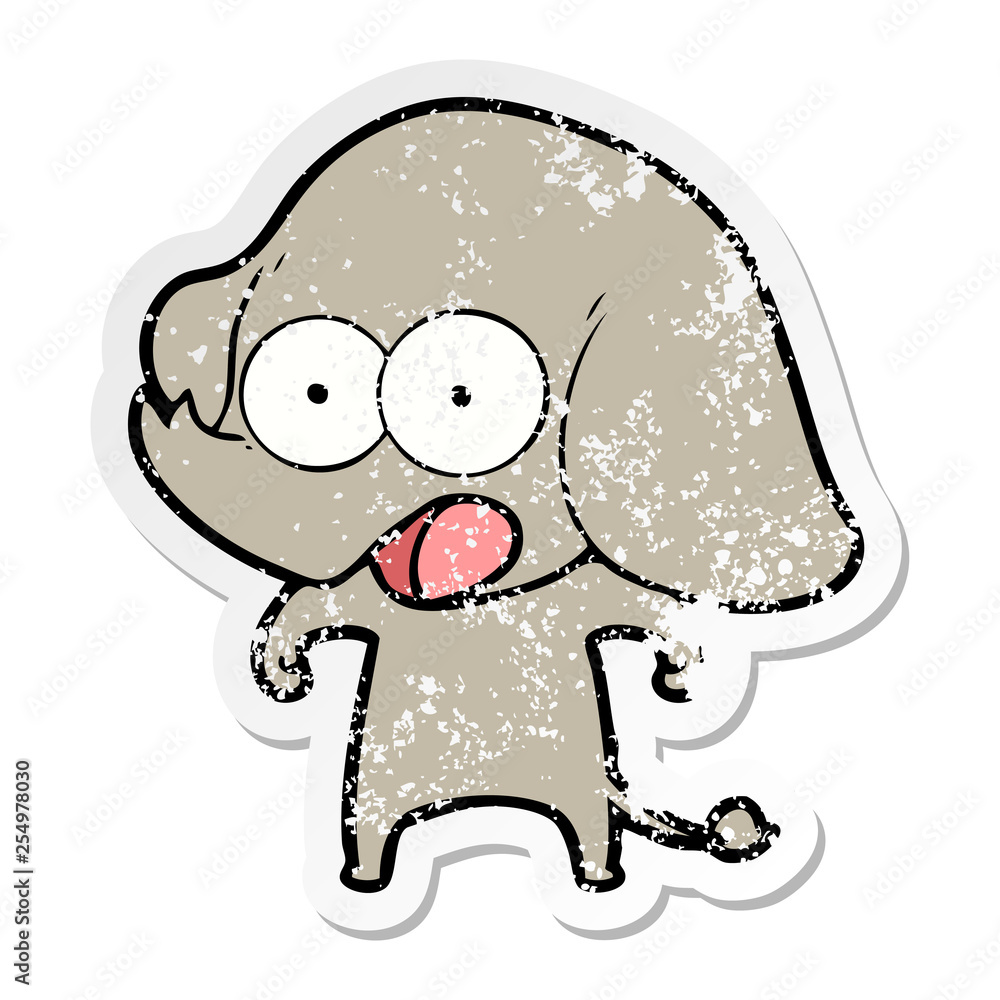 distressed sticker of a cute cartoon elephant distressed sticker of a cute cartoon elephant