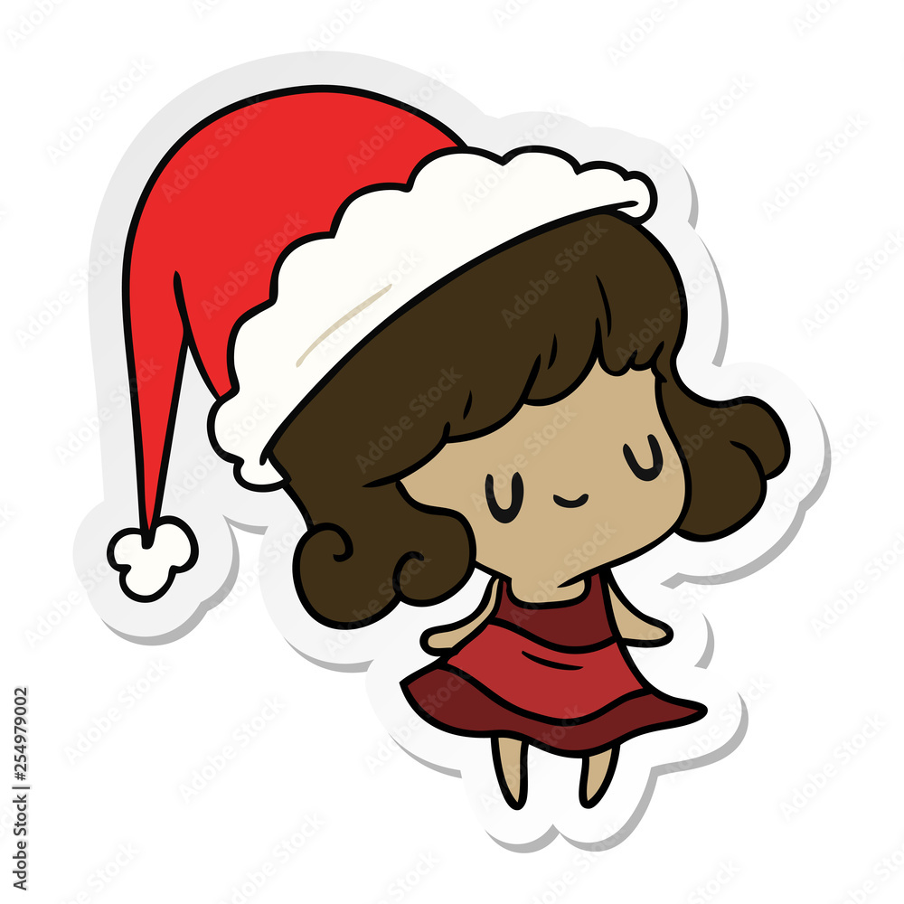 Obraz premium christmas sticker cartoon of kawaii girl