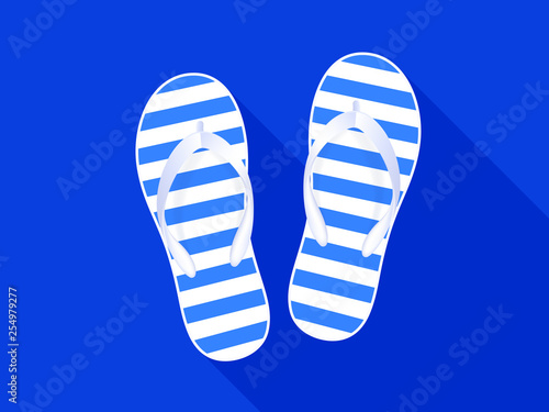 Beach slippers sandals on blue background. Vector illustration