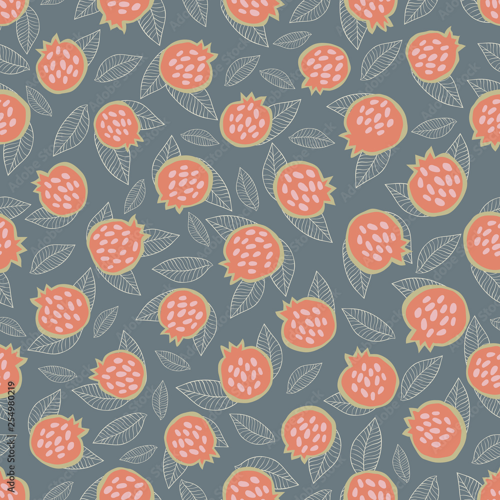 seamless pattern with hand drawn fruit and leaves seamless pattern with hand drawn fruit and leaves