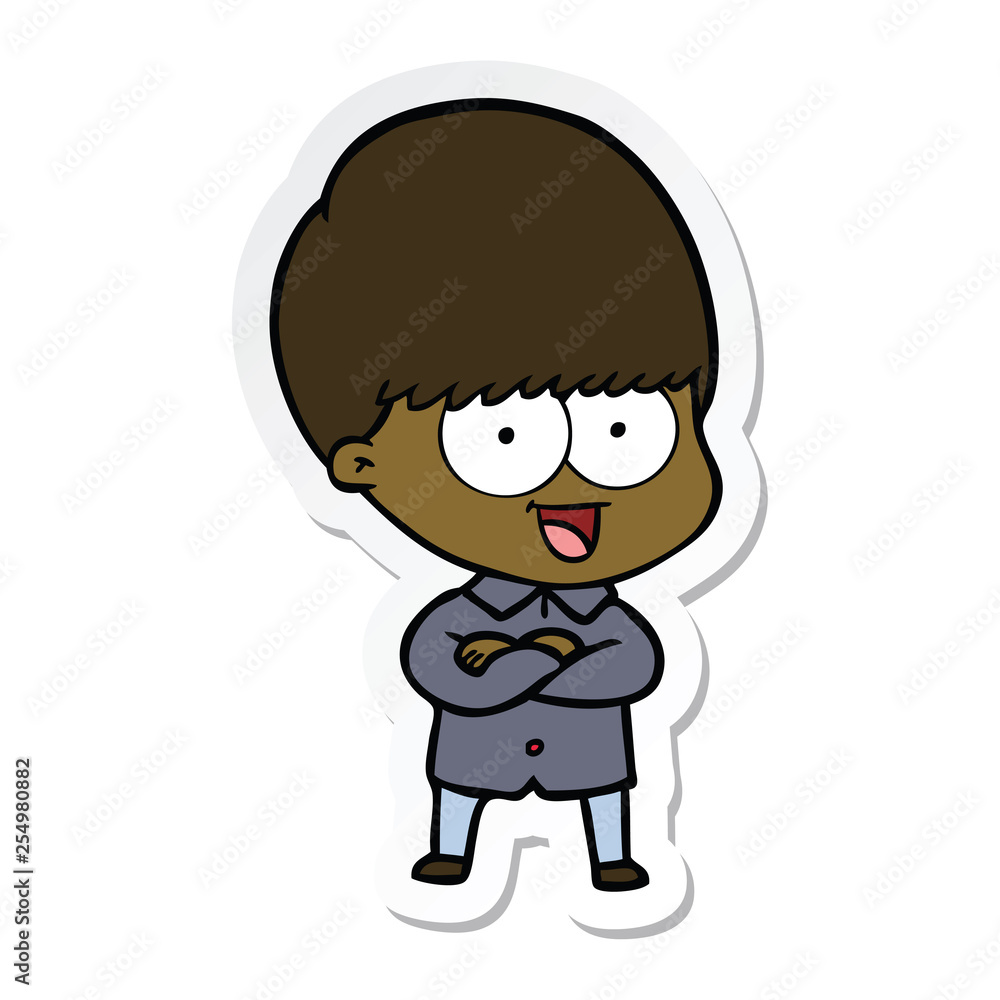 sticker of a happy cartoon boy