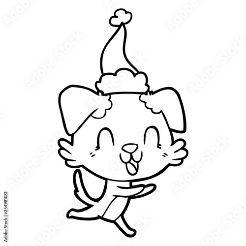 laughing line drawing of a dog wearing santa hat