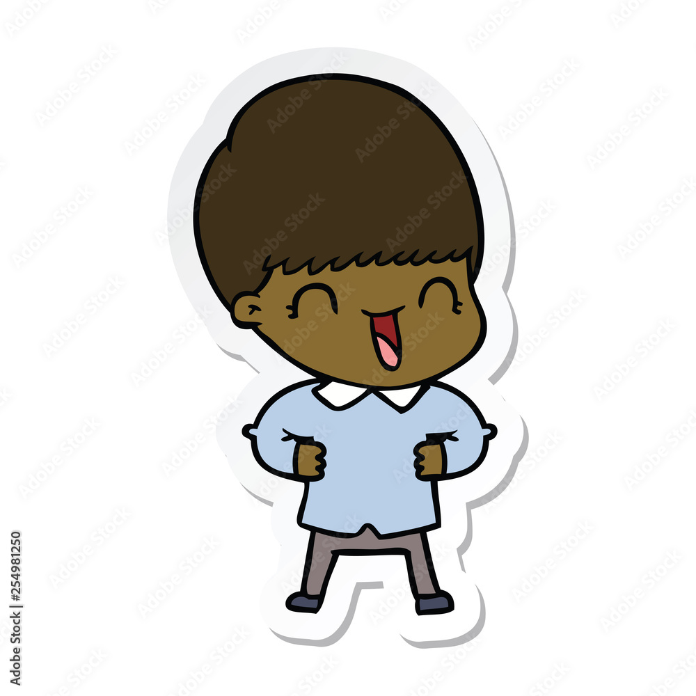 sticker of a happy cartoon boy