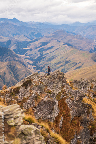 Single Person on Ben Lomond Mountain in Queenstown, Southern Alps of New Zealand 