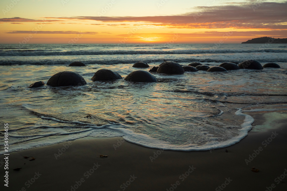 Moeraki Boulders on the Koekohe Beach at Sunrise, New Zealand 2 Moeraki Boulders on the Koekohe Beach at Sunrise, New Zealand 2