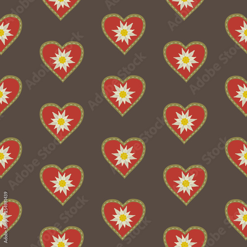 Floral hand drawn seamless pattern with edelweiss in heart