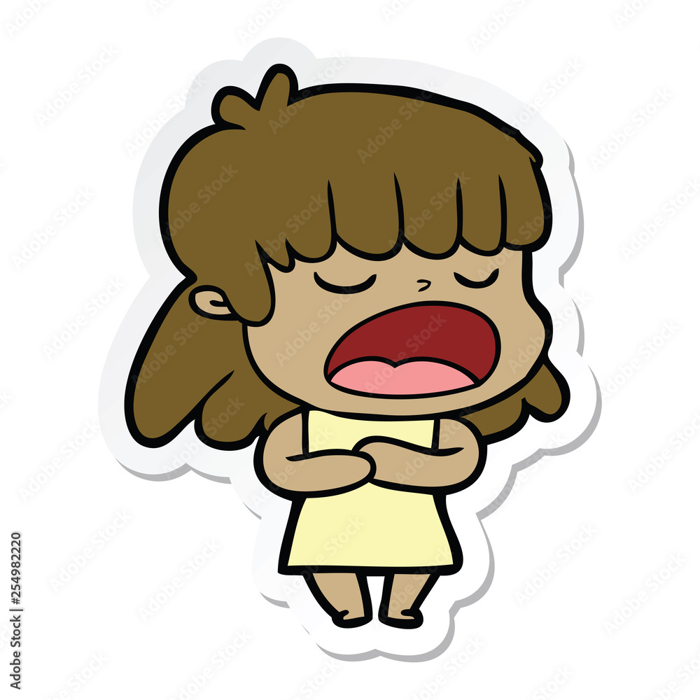 sticker of a cartoon woman talking loudly sticker of a cartoon woman talking loudly