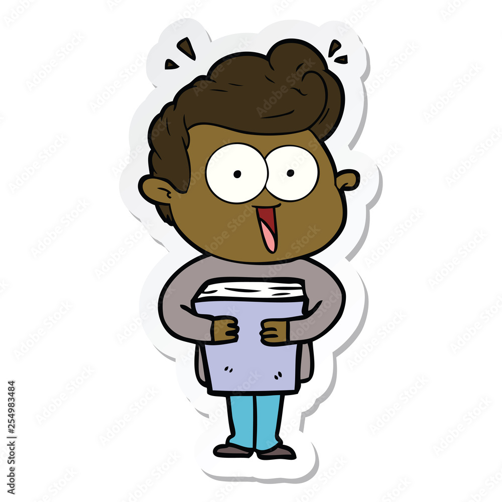 sticker of a cartoon man with book sticker of a cartoon man with book