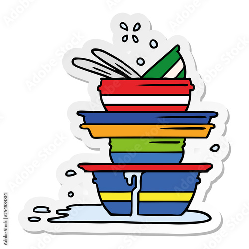 sticker cartoon doodle of a stack of dirty plates