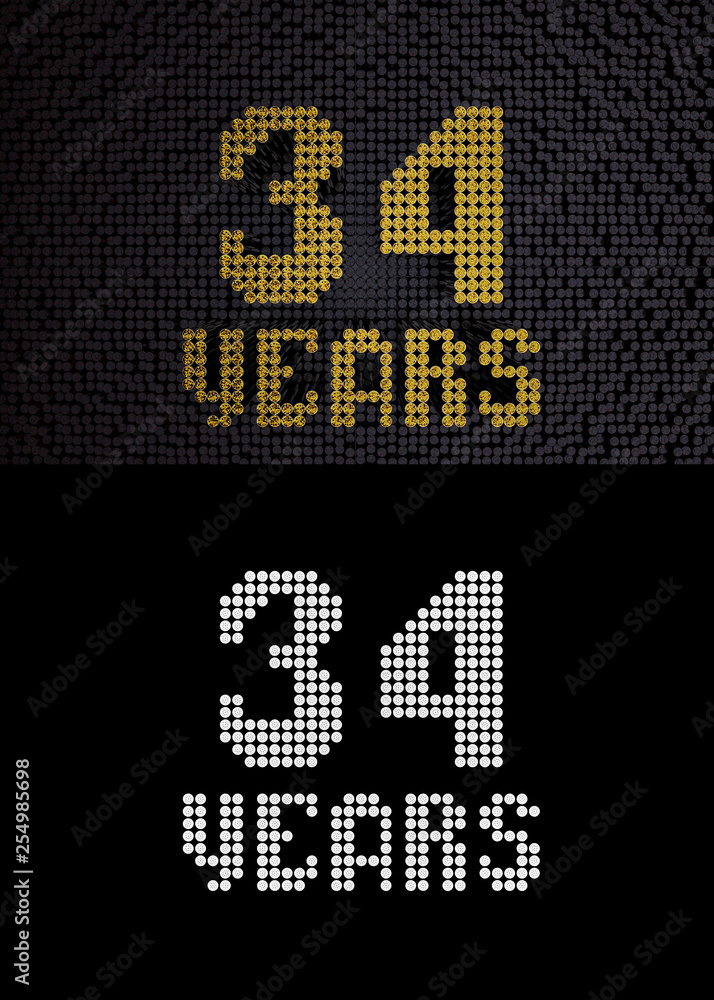 Golden number thirty-four years. 3D render Golden number thirty-four years. 3D render