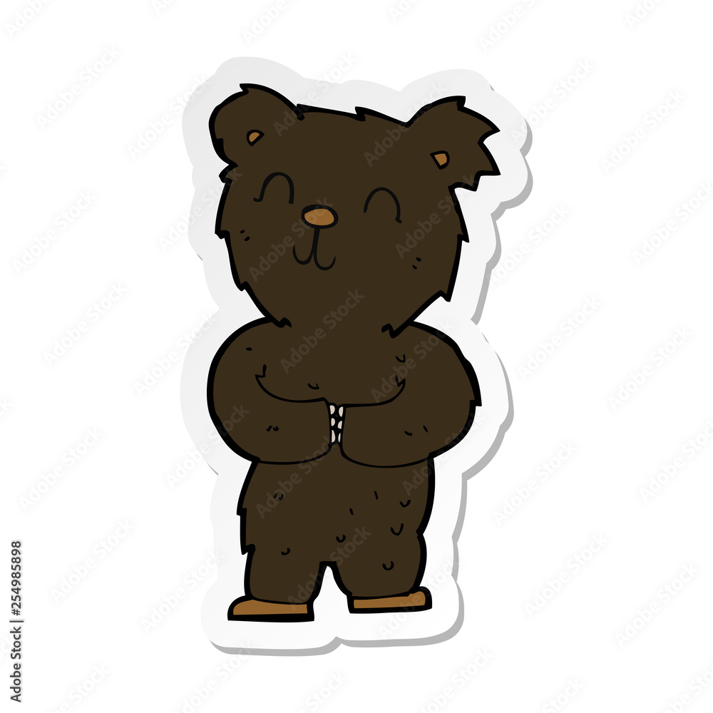 sticker of a cartoon happy little black bear sticker of a cartoon happy little black bear