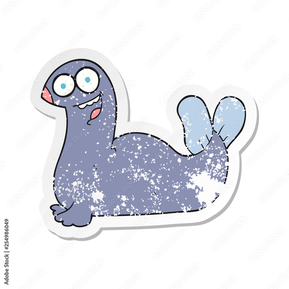 retro distressed sticker of a cartoon seal retro distressed sticker of a cartoon seal