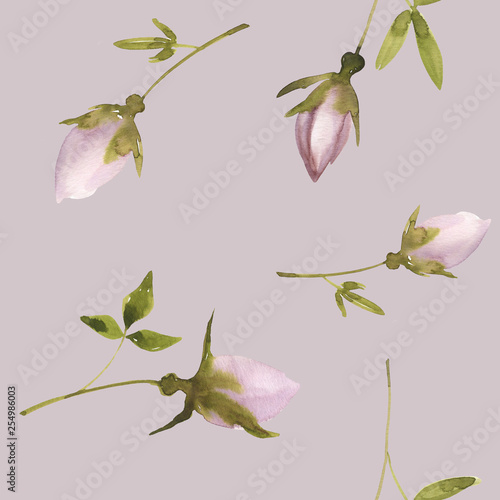 Watercolor botanical seamless  pattern with rosebud.