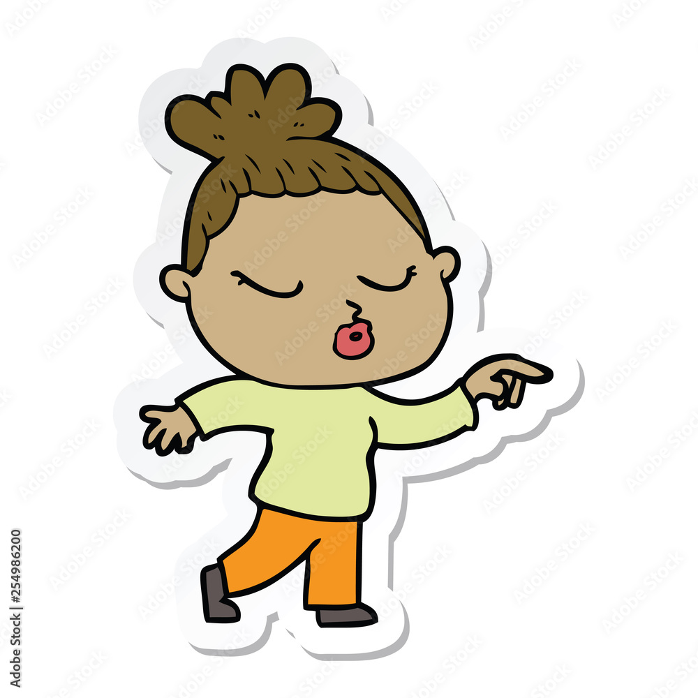 sticker of a cartoon calm woman sticker of a cartoon calm woman