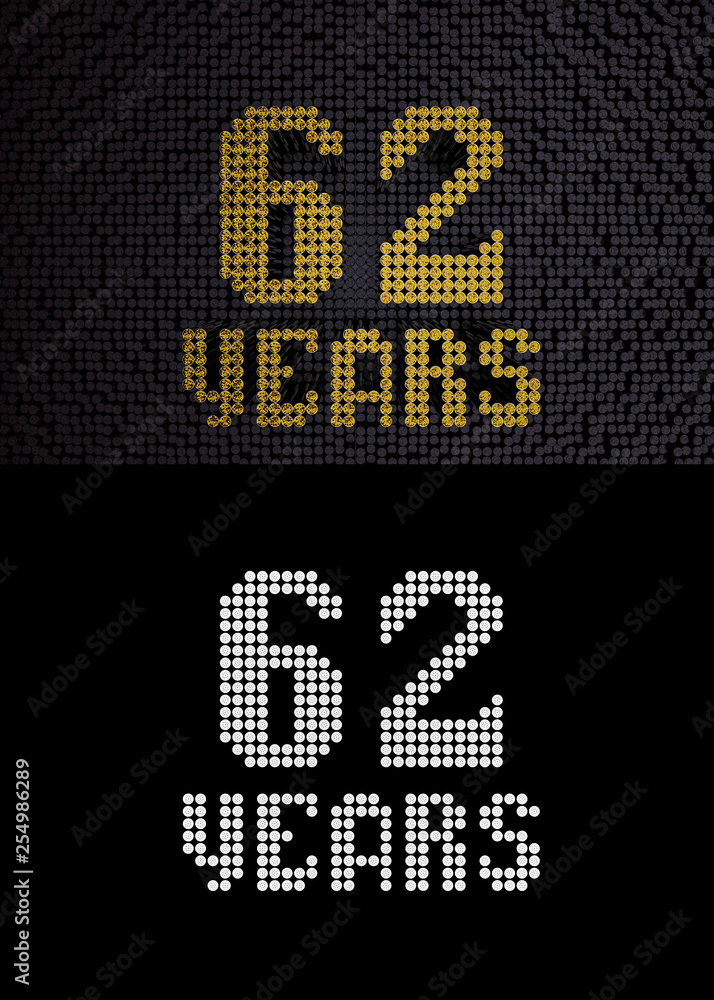 Golden number sixty-two years. 3D render Golden number sixty-two years. 3D render