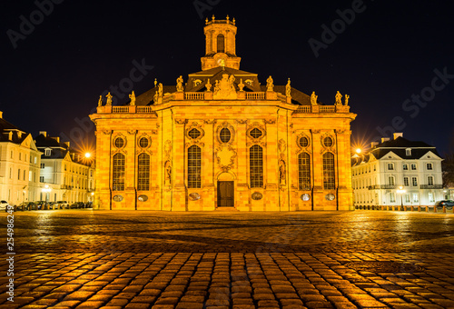 Germany, Ludwigskirche church in saarbruecken city in the night photo